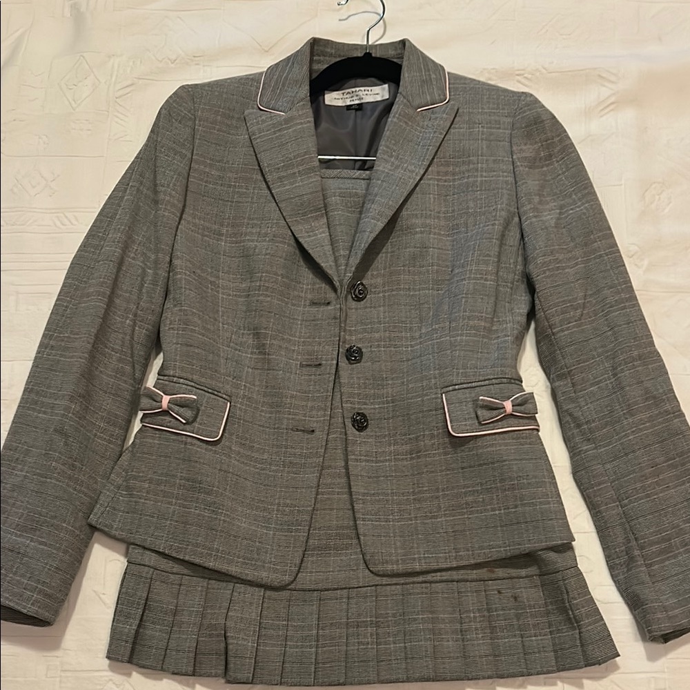 Tahari Gray Plaid Blazer and Skirt Set